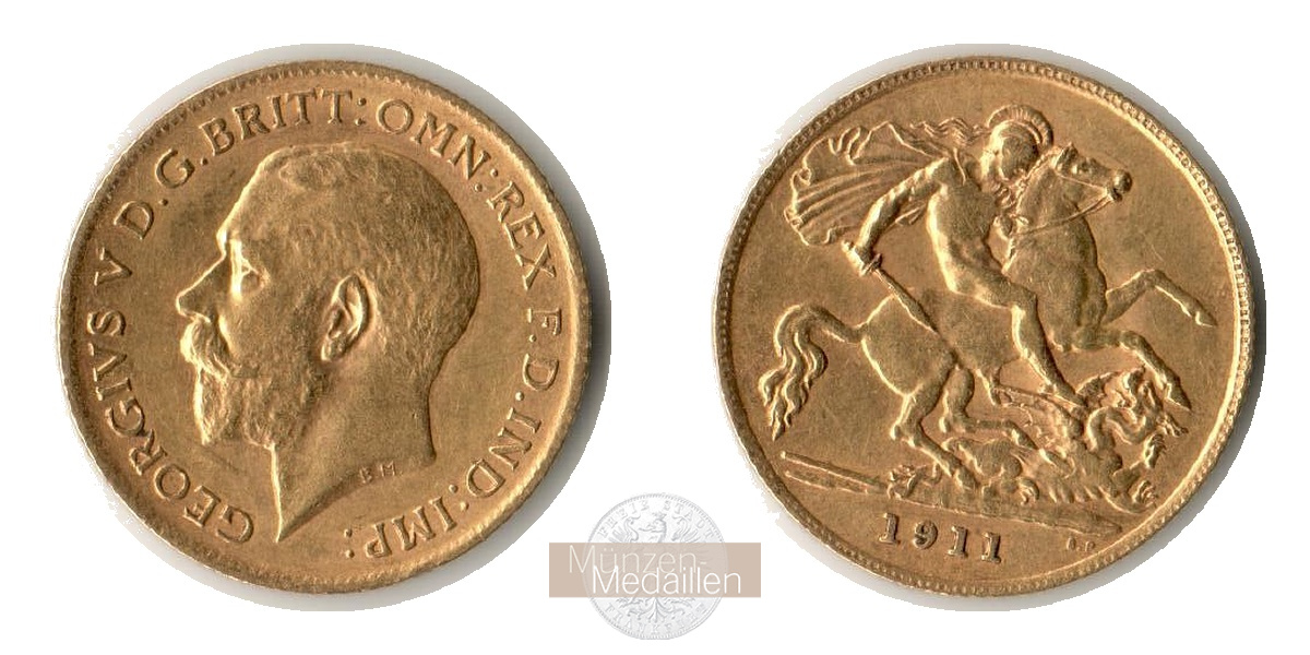 Grossbritannien, Georg V. (1910-1936) MM-Frankfurt Feingold: 3,66g 1/2 Sovereign 1911 