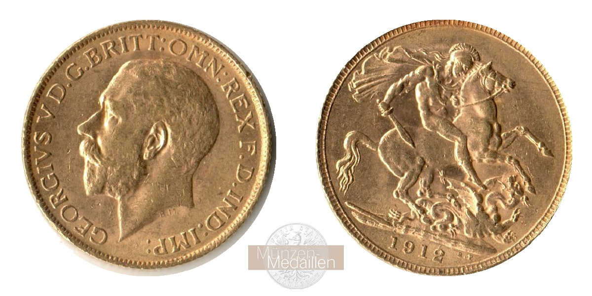 Grossbritannien  Sovereign MM-Frankfurt Feingold: 7,32g Georg V. 1910-1936 1912 