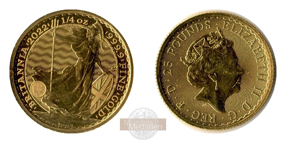 Grossbritannien  25 Pounds MM Frankfurt Feingold: 7,81g Stehende Britannia 2022 
