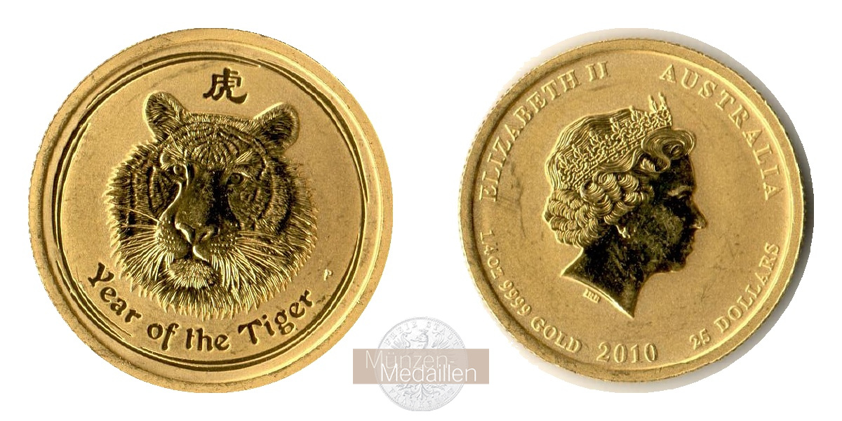 Australien 25 Dollar MM-Frankfurt Feingold: 7,77g 2010   Year of the Tiger  