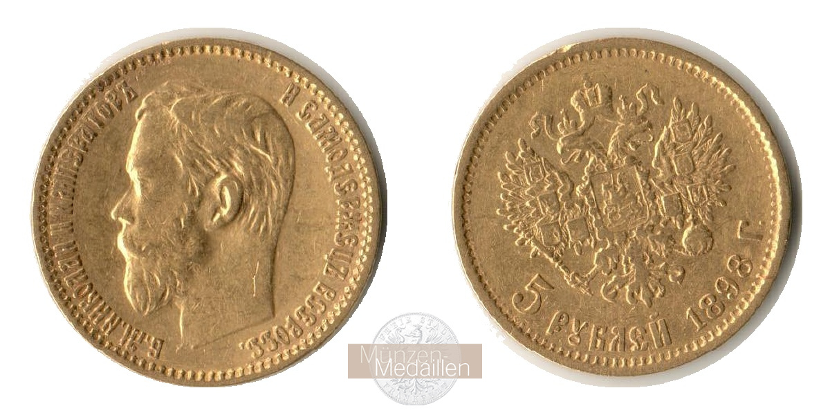 Russland  5 Rubel MM Frankfurt Feingold: 3,87g Zar Nikolaus II. 1894-1917 1898 