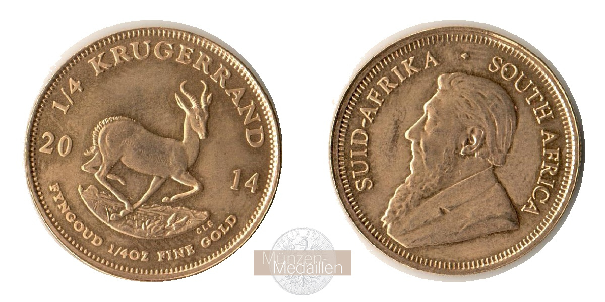 Südafrika MM-Frankfurt   Feingold: 7,78g 1/4 Unze Krügerrand 2014 