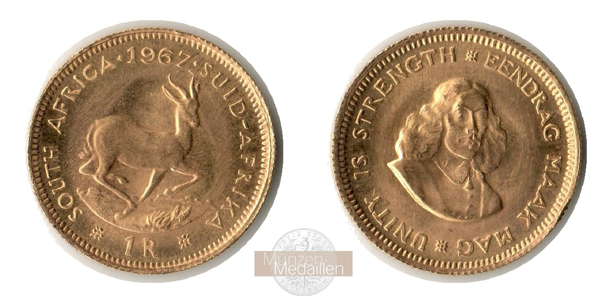 Süd-Afrika MM-Frankfurt  Feingold: 3,66g 1 Rand 1967 
