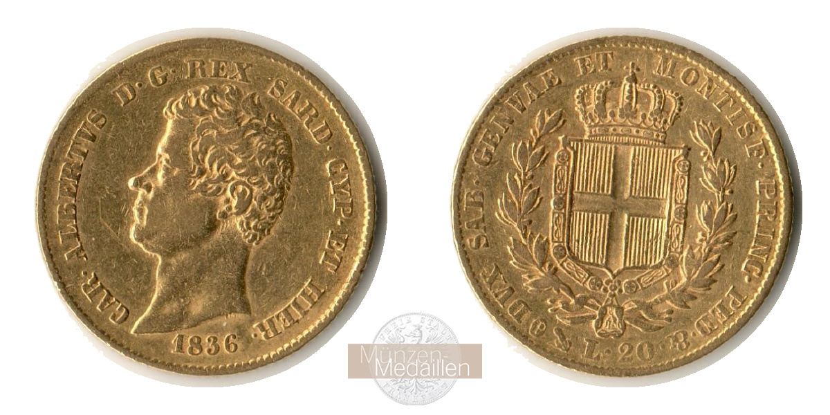 Sardinien MM-Frankfurt Feingold: 5,81g 20 Lire 1836 