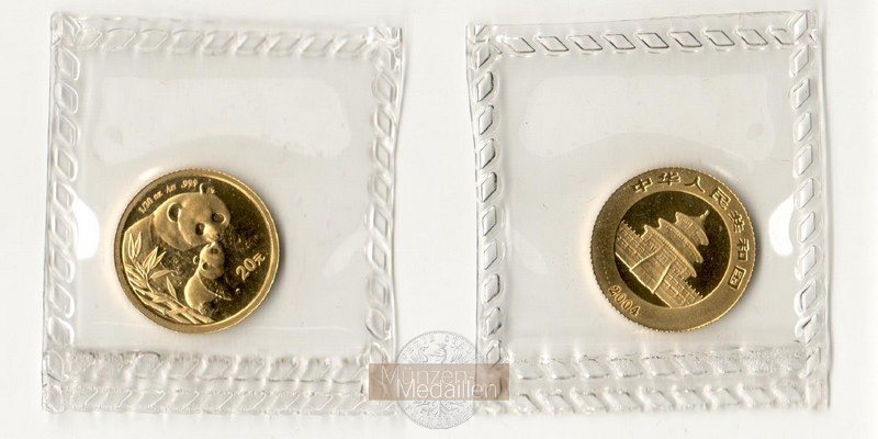 China, Volksrepublik. MM-Frankfurt Feingewicht 1,55g Gold 20 Yuan (Panda) 2004 