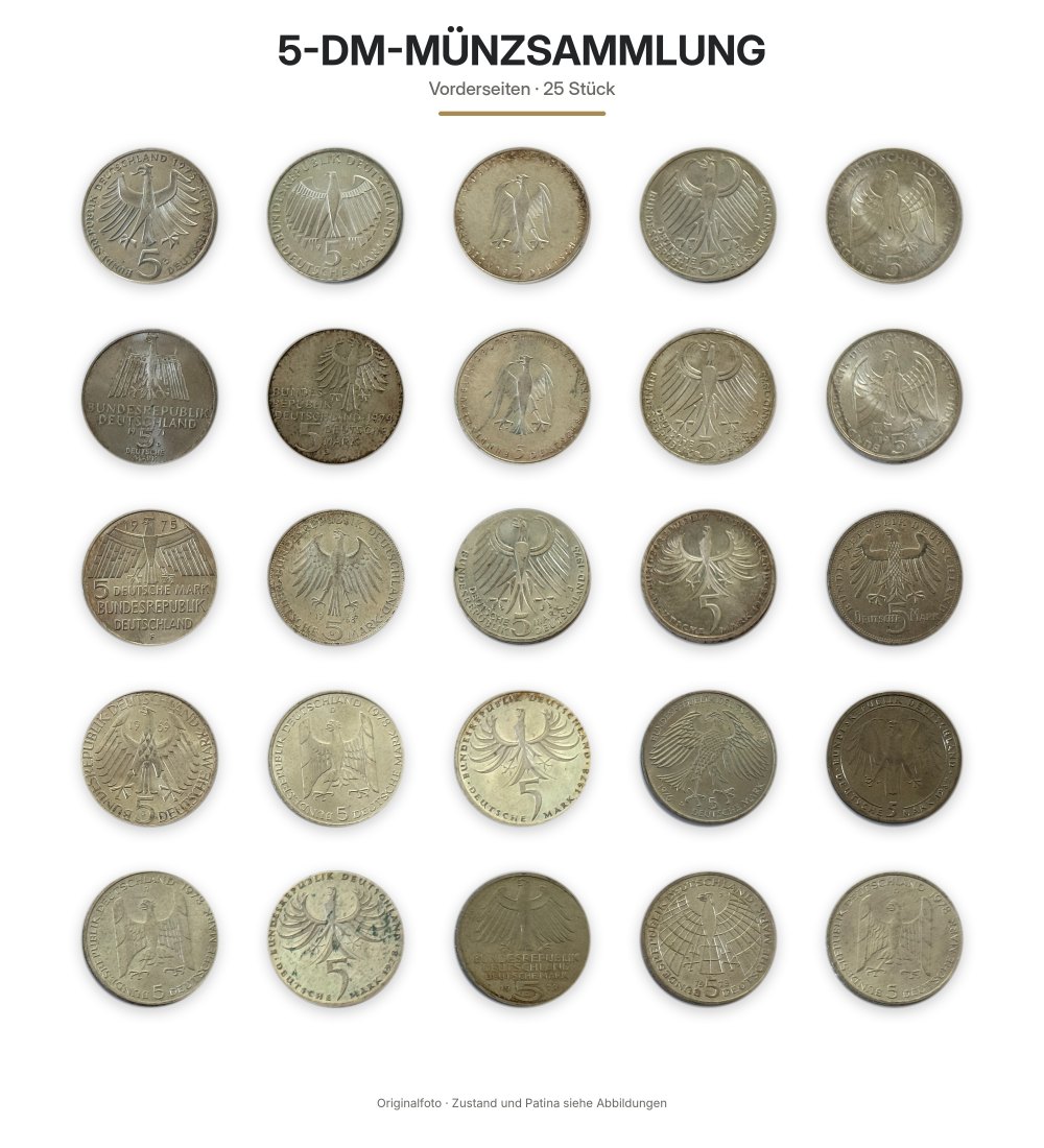 25 x 5 Deutsche Mark Gedenkmünzen BRD