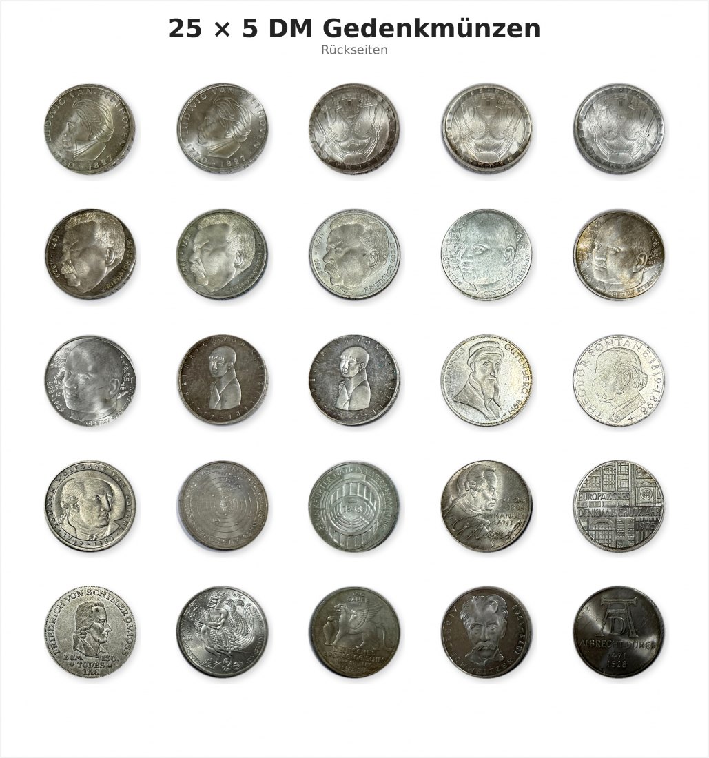  25 x 5 Deutsche Mark Gedenkmünzen BRD   