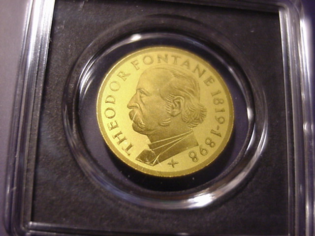  BRD 5 DM Nachbildung in 999er Gold Theodor Fontane   