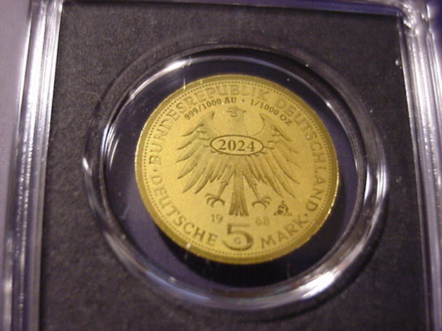  BRD 5 DM Nachbildung in 999er Gold JohannesGutenberg   