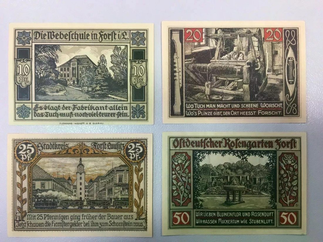  #L29 Notgeld 1 Satz 10, 20, 25, 50 Pfennig Stadtkreis Forst Lausitz /Notgeld/01. Juli 1921   