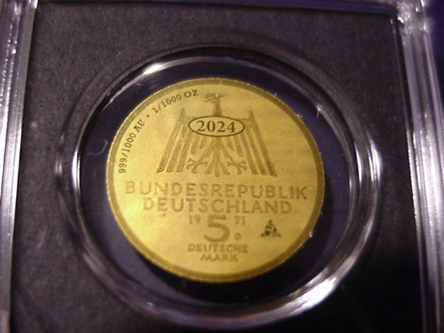  BRD 5 DM Nachbildung in 999er Gold Albrecht Dürer   
