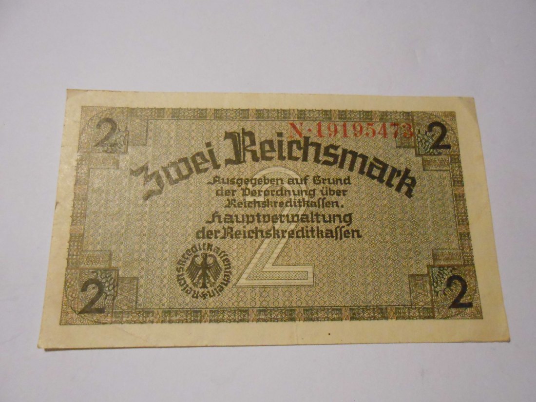  #L33 Zwei Reichsmark Reichskreditkassen o.D. Ro-552b), neu ZWK-3b) KN 8stellig N 19195473   