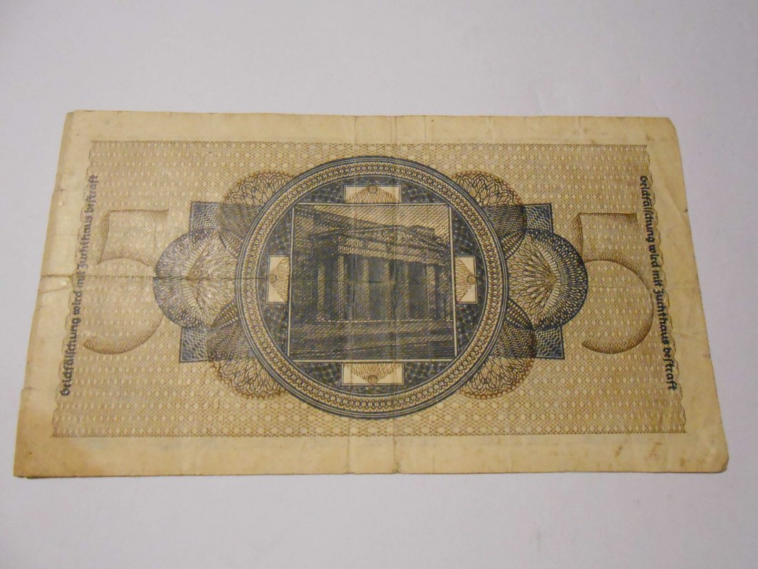  #L34 Fünf Reichsmark Reichskreditkassen o.D. Ro-553a), neu ZWK-4a) KN 7stellig L 7434499   