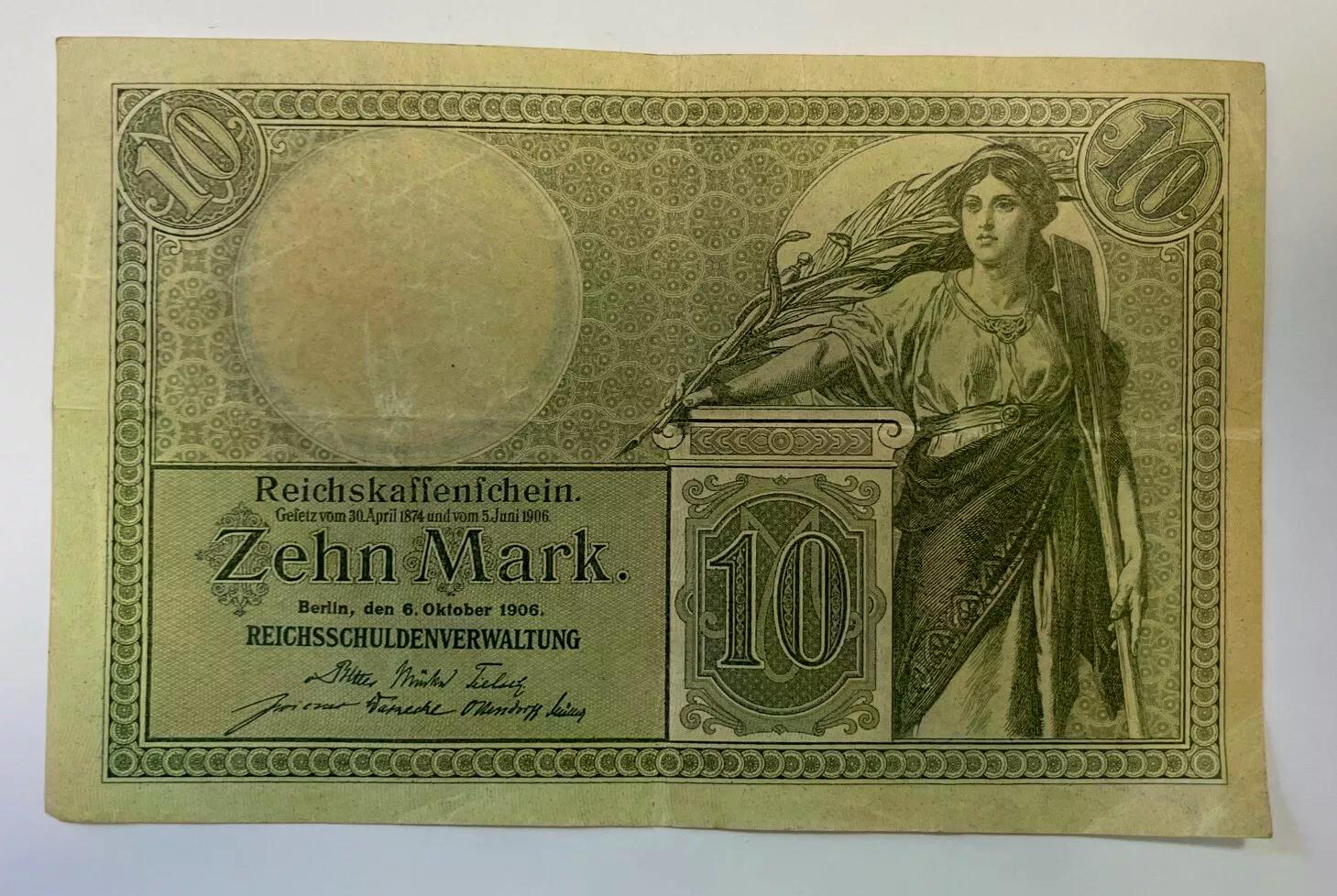  #L35 Zehn Mark Reichskassenschein vom 06.10.1906 Ro-27b) neu DEU-53b) KN 7stellig W-Nr. 2332139   