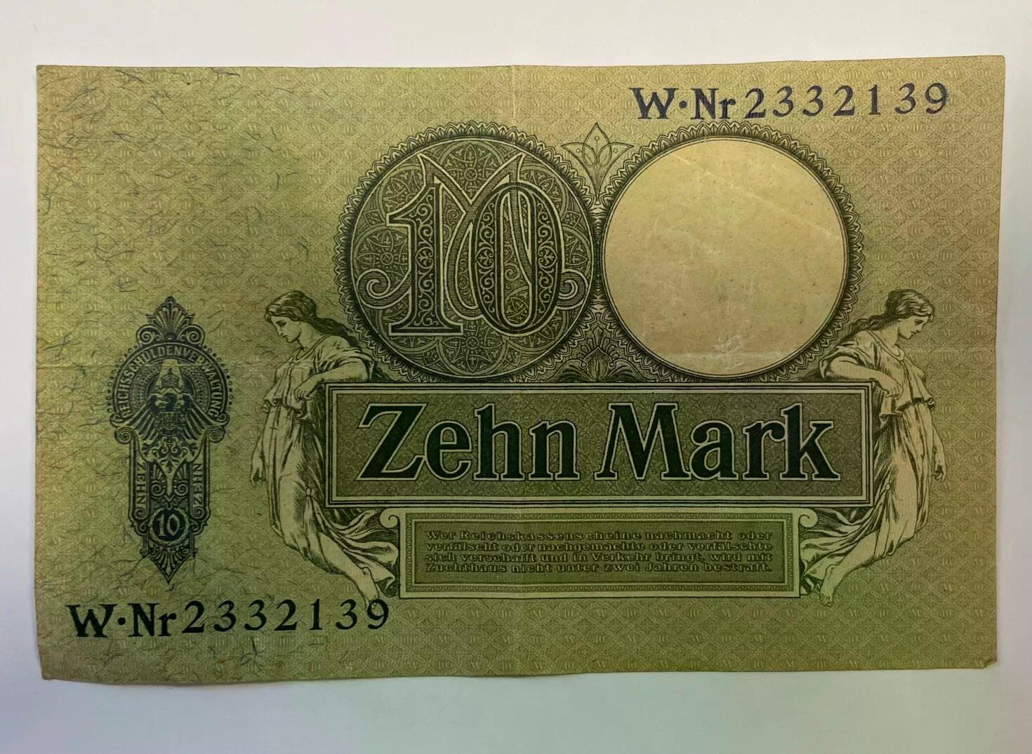  #L35 Zehn Mark Reichskassenschein vom 06.10.1906 Ro-27b) neu DEU-53b) KN 7stellig W-Nr. 2332139   