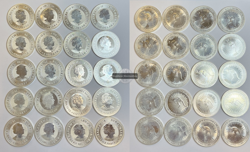  Australien 20x 1 Dollar Kangaroo 2021/23 FM-Frankfurt KM#3234 Feinsilber: 622g   
