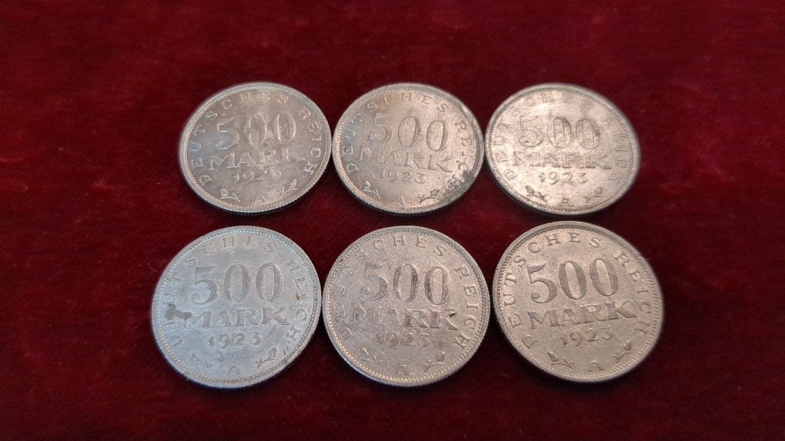 6x 500 Mark Jaeger-Nr. 305 Jahrgang 1923 Gewicht: 10g   
