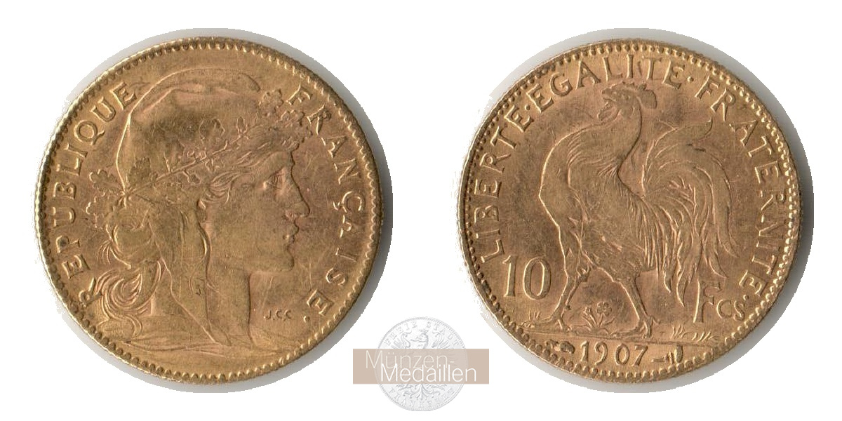  Frankreich 10 Francs 1907 (1899-1914) MM-Frankfurt KM#846 Feingold: 2,903g   