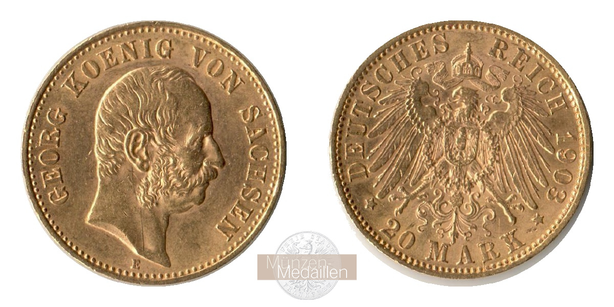 Dt. Kaiserreich Sachsen, Georg MM-Frankfurt KM#1260 Feingold: 7,17g 20 Mark 1903 E 
