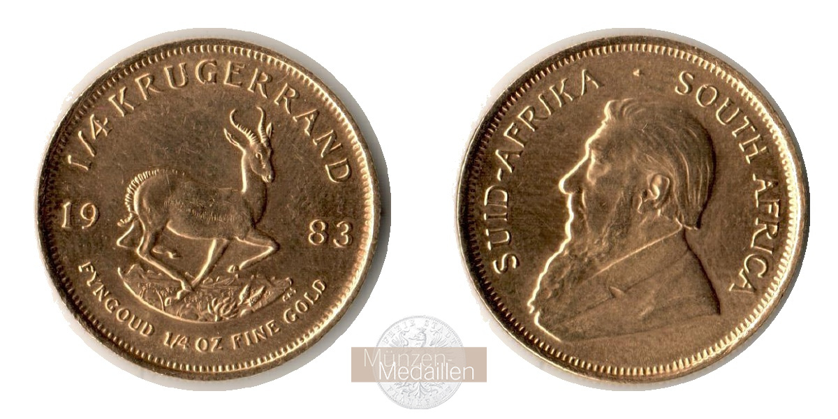 Südafrika MM-Frankfurt  Feingewicht: 7,78g Gold 1/4 Unze Krügerrand 1983 vorzüglich