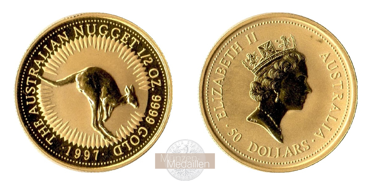 Australien MM-Frankfurt Feingold: 15,56g 50 Dollar Känguru 1997 