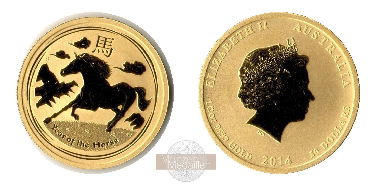 Australien MM-Frankfurt Feingewicht: 15,5 g Gold 50 Dollar Lunar II Pferd 2014 
