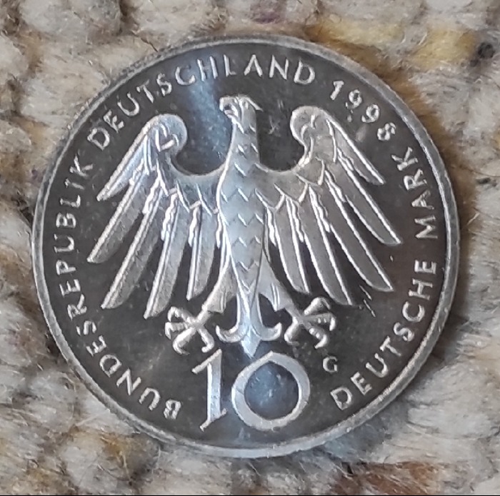  Deutschland 10 Mark 1998, SILBER, 900. Jahrestag - Geburt von Hildegard von Bingen   