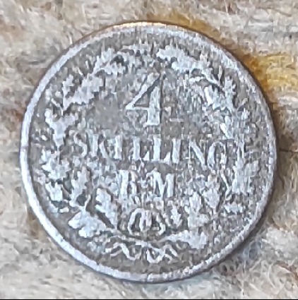  Dänemark 4 Skilling R.M. 1854, SILBER, Rückseite starker Abrieb   