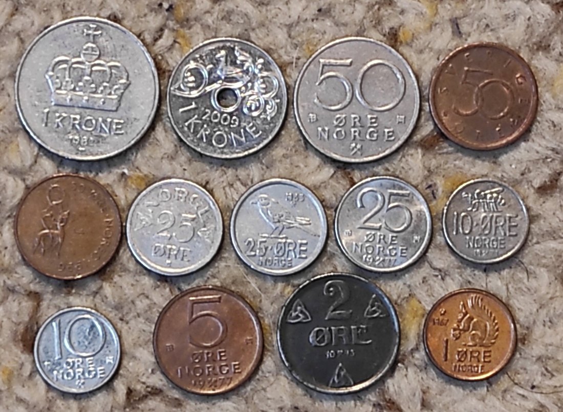  Set 090: Norwegen Münzlot mit 13 verschiedenen Münzen   
