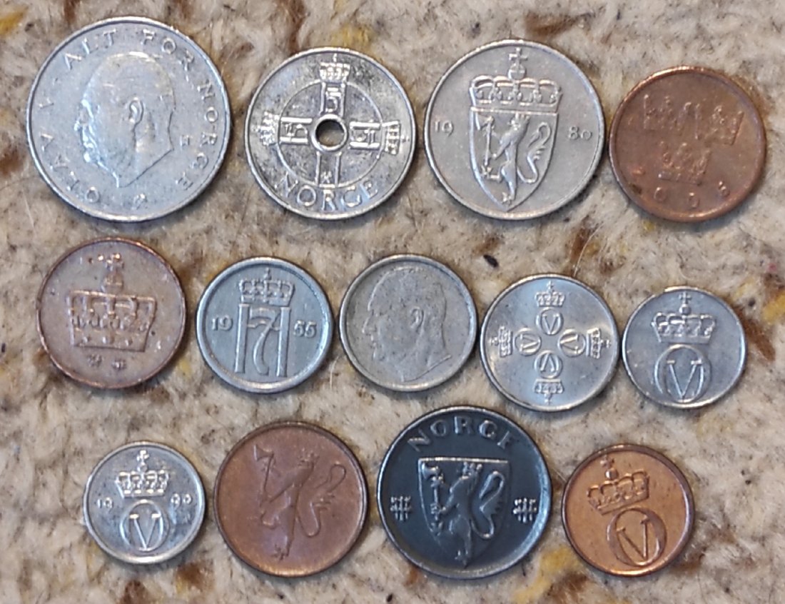  Set 090: Norwegen Münzlot mit 13 verschiedenen Münzen   