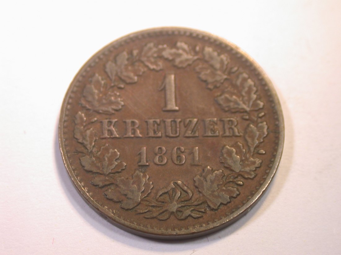  K03 Nassau  1 Kreuzer 1861 in ss-vz   Originalbilder   