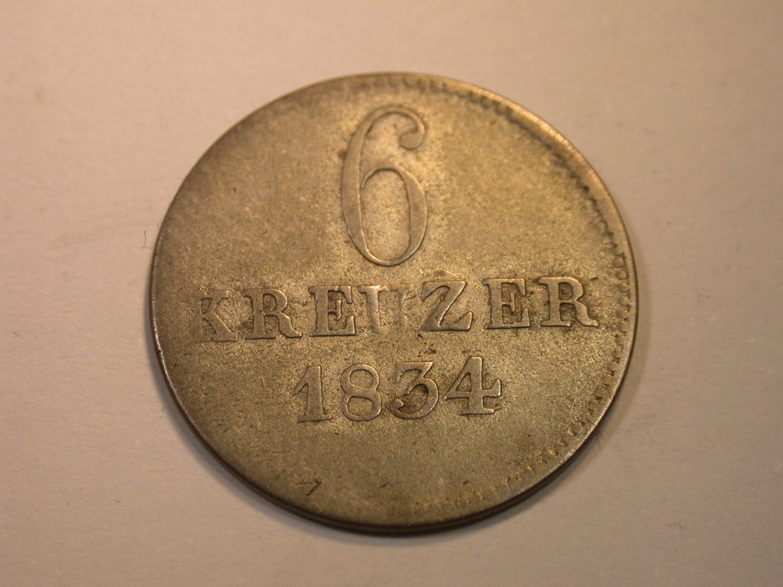  K03 Hessen-Kassel, Kurhessen  6 Kreuzer 1834 in f.ss R  Originalbilder   