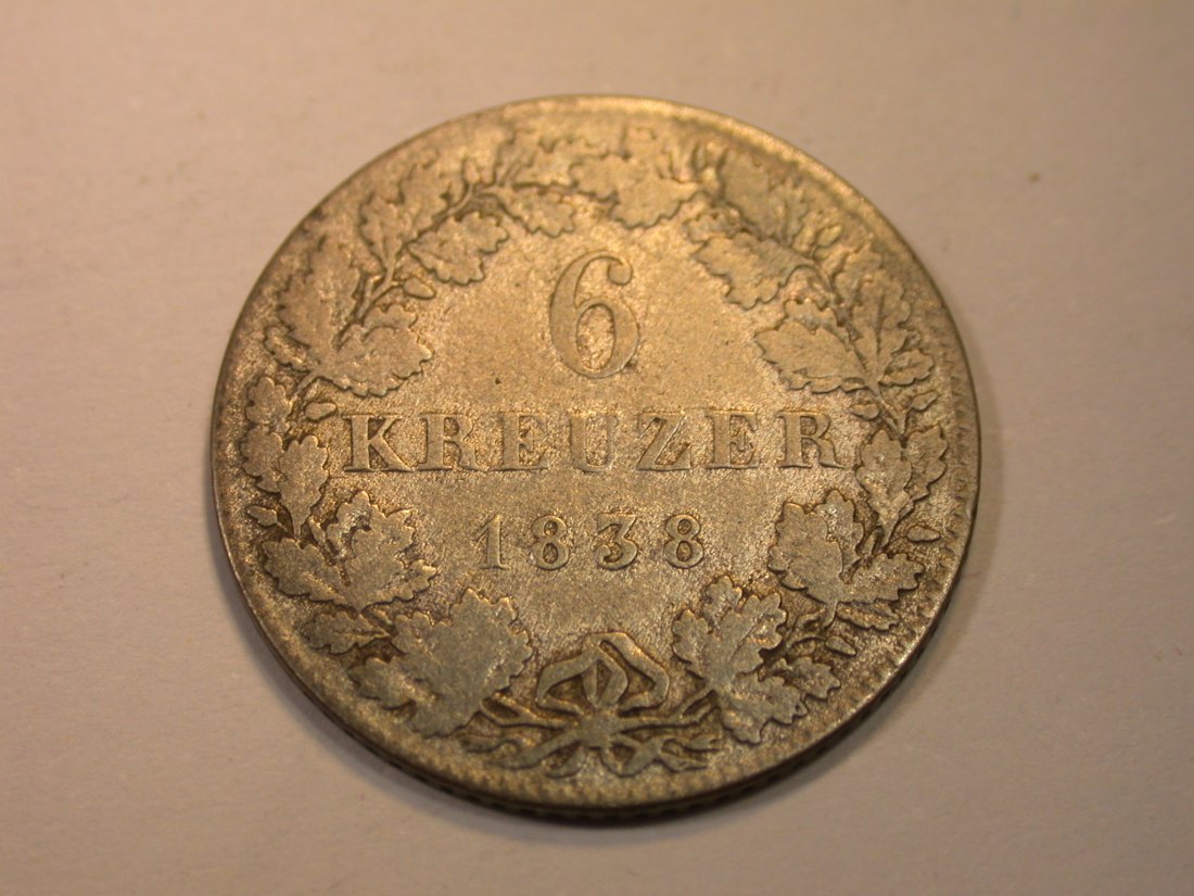  K03 Nassau Weilburg 6 Kreuzer 1838 in ss   Originalbilder   