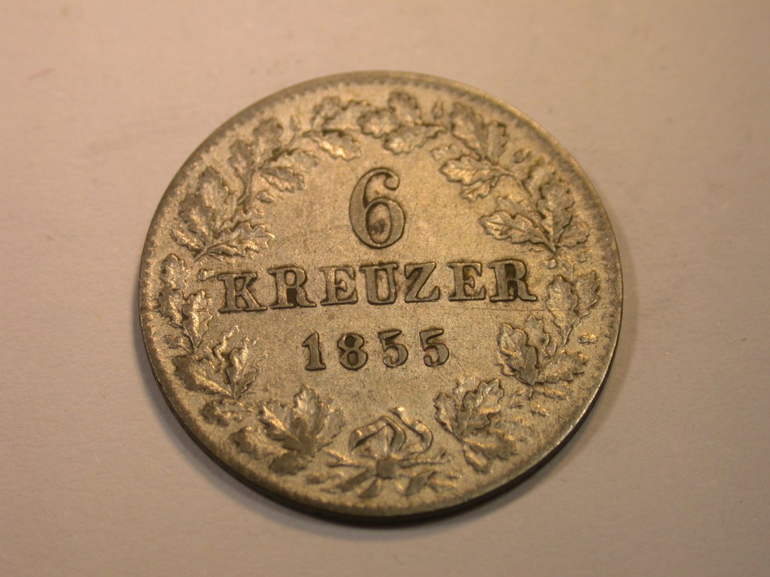  K03 Nassau  6 Kreuzer 1855 in ss+ Originalbilder   