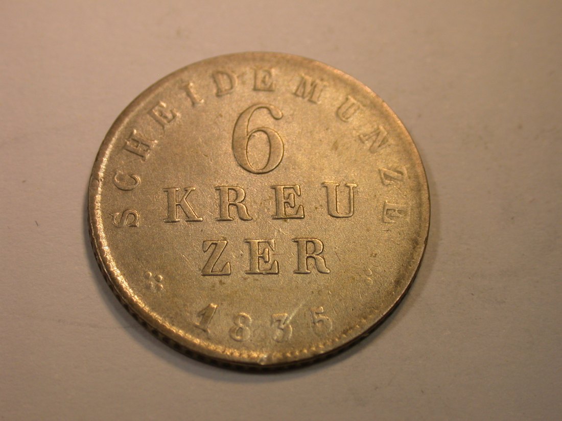  K03 Hessen-Darmstadt  6 Kreuzer 1835 in ss/ss+  Originalbilder   