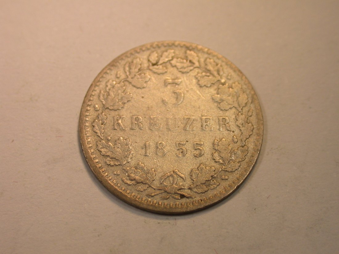  K03 Hessen-Darmstadt  3 Kreuzer 1855 in s-ss   Originalbilder   