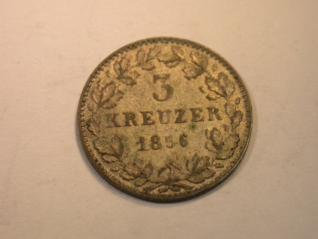  K03 Hessen-Darmstadt  3 Kreuzer 1856 in ss/ss+    Originalbilder   