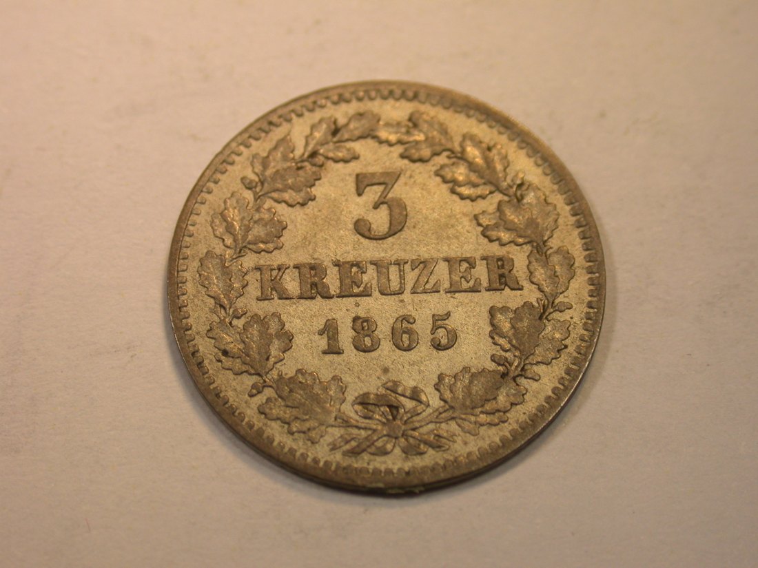  K03 Hessen-Darmstadt  3 Kreuzer 1865 in ss-vz/vz    Originalbilder   
