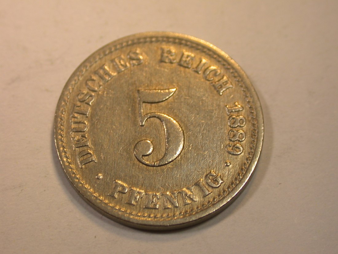 K03 KR 5 Pfennig 1889 D in f.ss Originalbilder