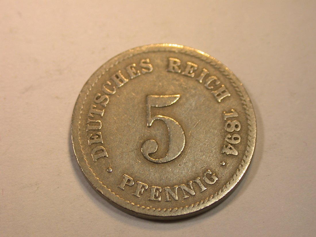 K03 KR 5 Pfennig 1894 G in s/s+ Originalbilder