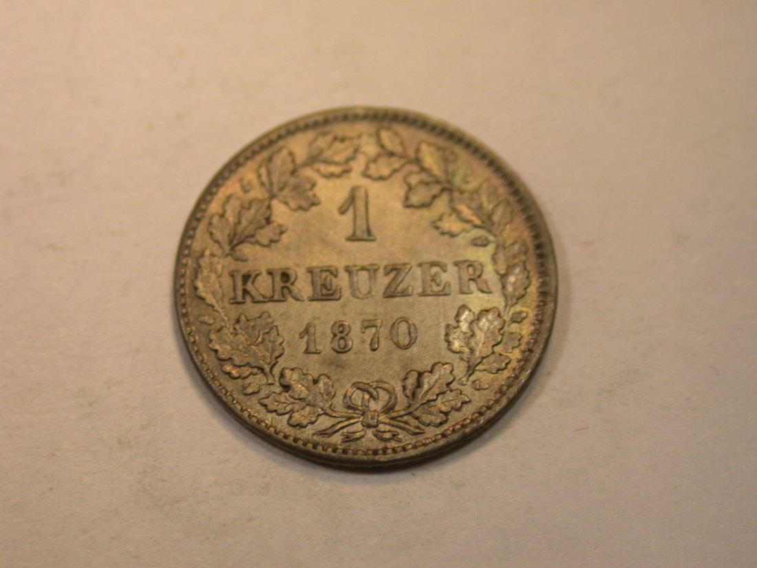  K03 Hessen-Darmstadt 1 Kreuzer 1870 in vz-st/f.st    Originalbilder   