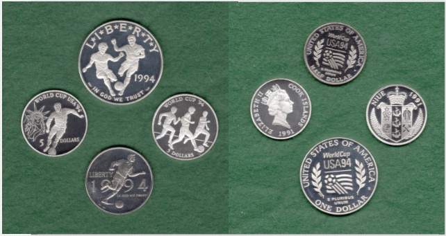  Das Runde muss ins Eckige - Passend zur WM'26 - 4er-Münz-Set WORLD CUP '94- 1x.925, 2x.500, 1xCuNi   