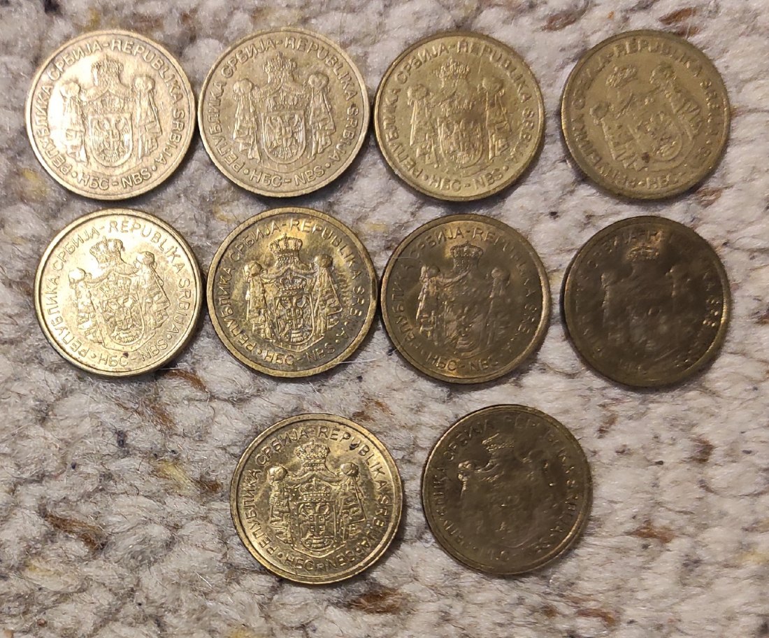  Set 038: Serbien Münzlot mit 10 x 5 Dinar verschiedener Prägejahre   
