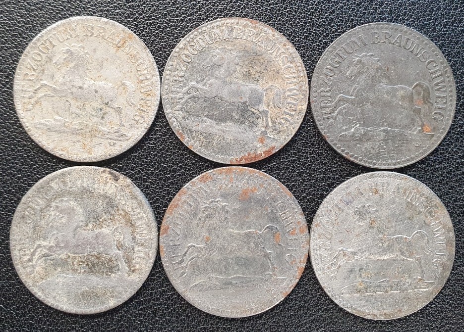  BRAUNSCHWEIG: KRIEGSNOTGELD: 50 Pfennig 1918 / HERZOGTUM 6 Münzen Konvolut #5   