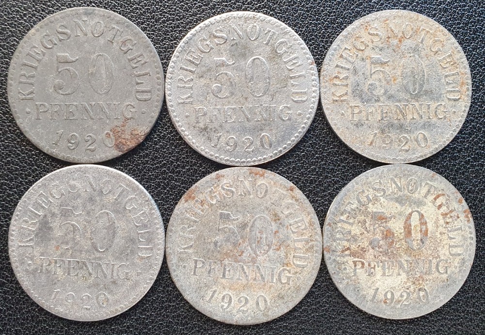  BRAUNSCHWEIG: KRIEGSNOTGELD: 50 Pfennig 1920 / HERZOGTUM & STAATSBANK 6 Münzen Konvolut #6   