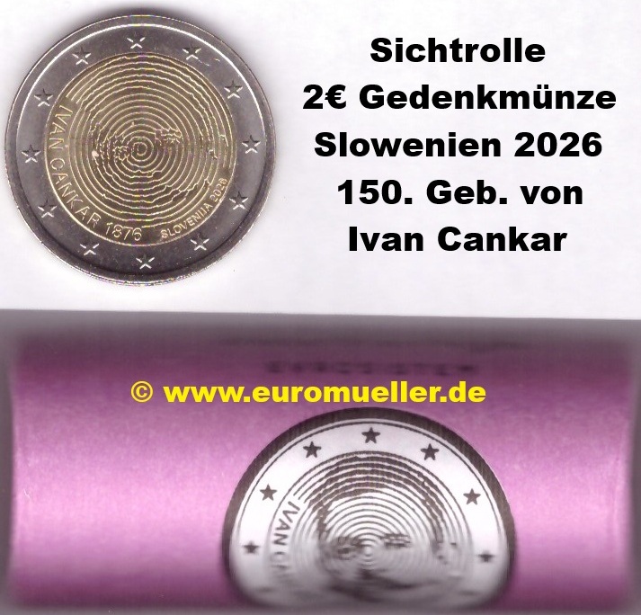 Slowenien Rolle 2 Euro Sondermünze 2026...Cankar   