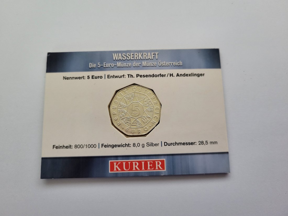  5 Euro 2003 Wasserkraft Österreich silber/8g fein Spittalgold9800 (4974/2   