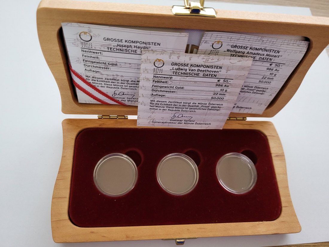  Etui Holz für 3x 50,- Euro Münze Österreich gebraucht Österreich Spittalgold9800 (00   