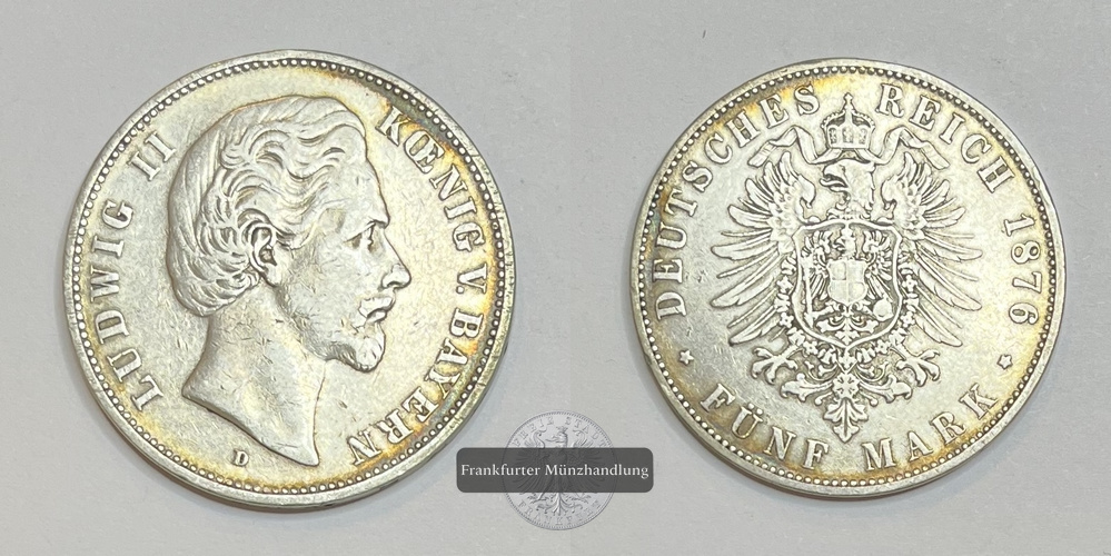  Deutsches Kaiserreich Bayern, Ludwig II.  5 Mark  1876 D  FM-Frankfurt Feinsilber: 25g   
