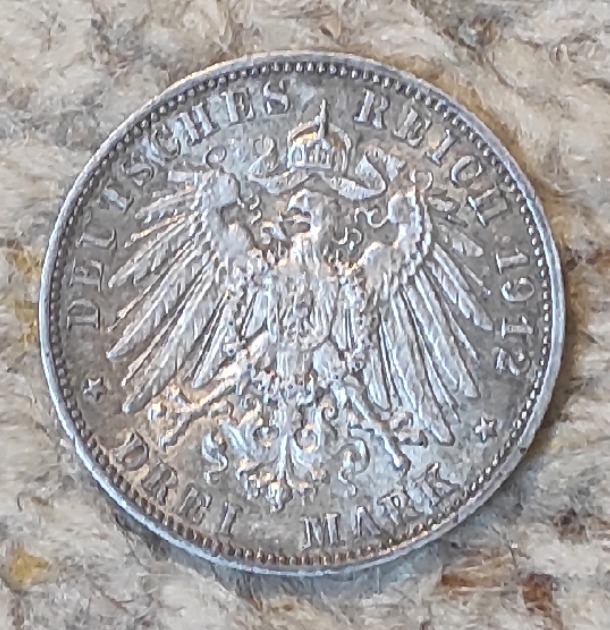  Sachsen 3 Mark 1912, SILBER,   